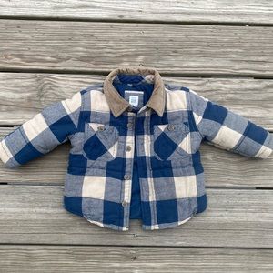 Baby Gap jacket in plaid in colors blue with hint of cream/brown. SIZE 12-18M